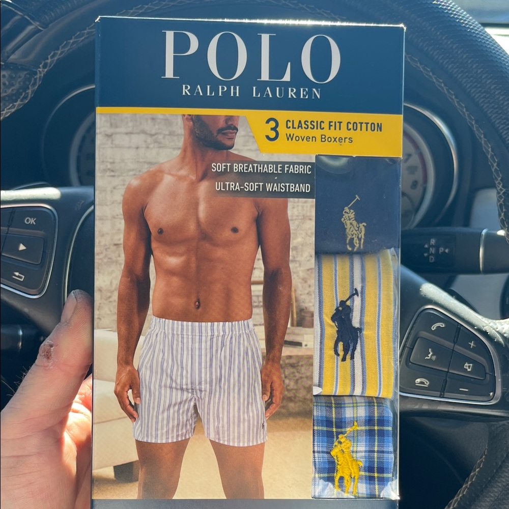 3 Polo by Ralph Lauren Men's Cotton Classic Fit Boxers Blue, Yellow, Plaid Small
